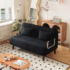 velvet black 55″ Convertible Chair Bed, Tri-Fold Sofa Bed with Adjustable Backrest & Pillow