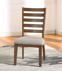 Transitional Set of 2pc Side Chairs Walnut Light Gray Ladder Back Chairs Solid wood 100% Polyester Fabric Upholstered Padded Seat Dining Room Furnitur