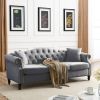 [Video] 79" Chesterfield Sofa Grey Velvet for Living Room, 3 Seater Sofa Tufted Couch with Rolled Arms and Nailhead for Living Room, Bedroom, Office