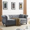 [Video] 80" Chesterfield Sofa Grey Velvet for Living Room, 3 Seater Sofa Tufted Couch with Rolled Arms and Nailhead for Living Room, Bedroom, Office
