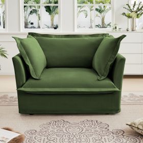 Slip-covered Armchair with 1 Big Back Cushion and 2 Big Toss Pillows, Single Deep Seat Comfy Single Couch Sofa Multiple Large Soft Pillows