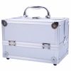 SM-2176 Aluminum Makeup Train Case Jewelry Box Cosmetic Organizer with Mirror 9"x6"x6" Silver