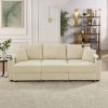 Modern 3 seat Sofa with Storage, Deep Seat Sofa with Cup Holders & Phone Holder Charging Ports, Beige Corduroy Couch for Living Room,Beige