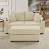 Modern Sofa Chair with Storage, with Ottoman, Deep Seat Sofa with Cup Holders & Phone Holder Charging Ports, Beige Corduroy Couch for Living Room