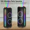 1Pc Portable Wireless Party Speaker Colorful Lights DJ PA System with TWS Function FM Radio USB MMC Card Reading Aux In Guitar Input Recording Functio