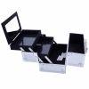 SM-2176 Aluminum Makeup Train Case Jewelry Box Cosmetic Organizer with Mirror 9"x6"x6" Silver