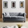 [Video] 80" Chesterfield Sofa Grey Velvet for Living Room, 3 Seater Sofa Tufted Couch with Rolled Arms and Nailhead for Living Room, Bedroom, Office