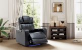 PU Leather Power Recliner Individual Seat Home Theater Recliner with Cooling Cup Holder, Bluetooth Speaker, LED Lights, USB Ports, Tray Table