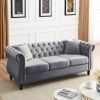 [Video] 80" Chesterfield Sofa Grey Velvet for Living Room, 3 Seater Sofa Tufted Couch with Rolled Arms and Nailhead for Living Room, Bedroom, Office