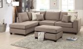 Beautiful 3-pcs Sectional Sofa Mocha Dorris Fabric Cushion Sofa Chaise Storage Ottoman Reversible Couch Living Room Furniture