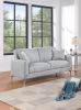 Elegant 2pc Sofa Set Light Gray Burlap Like Fabric Sofa Loveseat w Pillows Cozy Design Plush Couch Living Room