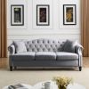 [Video] 79" Chesterfield Sofa Grey Velvet for Living Room, 3 Seater Sofa Tufted Couch with Rolled Arms and Nailhead for Living Room, Bedroom, Office