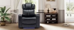 PU Leather Power Recliner Individual Seat Home Theater Recliner with Cooling Cup Holder, Bluetooth Speaker, LED Lights, USB Ports, Tray Table