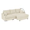 L-Shaped Couch Modern Sofa Chair with Storage, with Ottoman, Deep Seat Sofa with Cup Holders & Phone Holder Charging Ports