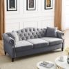 [Video] 79" Chesterfield Sofa Grey Velvet for Living Room, 3 Seater Sofa Tufted Couch with Rolled Arms and Nailhead for Living Room, Bedroom, Office