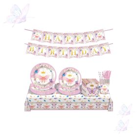 Butterfly 10 Guest Stamping Tableware Decoration Paper Plate Paper Cup Napkin Set (Option: 92pcs)