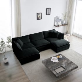 U-Shaped Sectional Sofa w/Reversible Footrest, 5-Seater Convertible Corner Couch with 2 Ottomans ,Modern Minimalist Soft Sofa & Couch for Living (Color: as Pic)