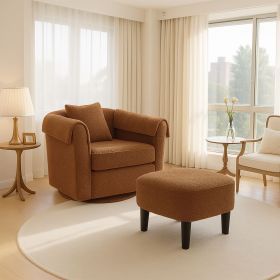 Swivel Accent Chair with Ottoman Set, Modern Chenille Barrel Armchair with Removable Back Pillow & 2 Armrest Covers for Living Room, Bedroom, Off (Main Color: Yellow, Main Material: Chenille)